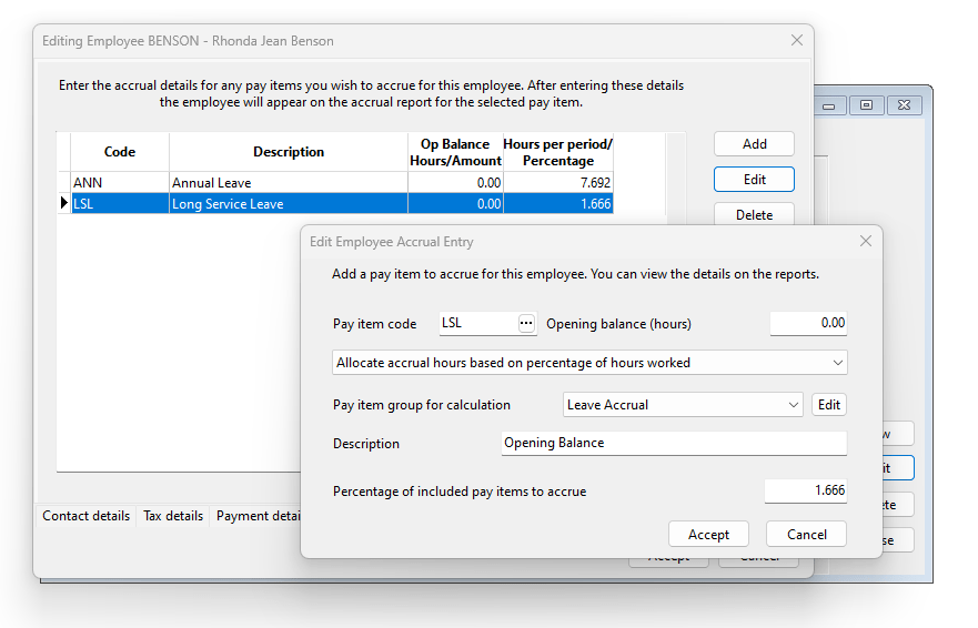Example of accruing Long Service Leave in PayTek ADE GROUP